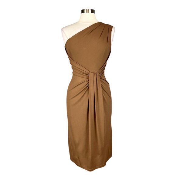 Michael Kors Womens One Shoulder Jersey Midi Dress Walnut Brown Italy size 10 - Picture 1 of 14